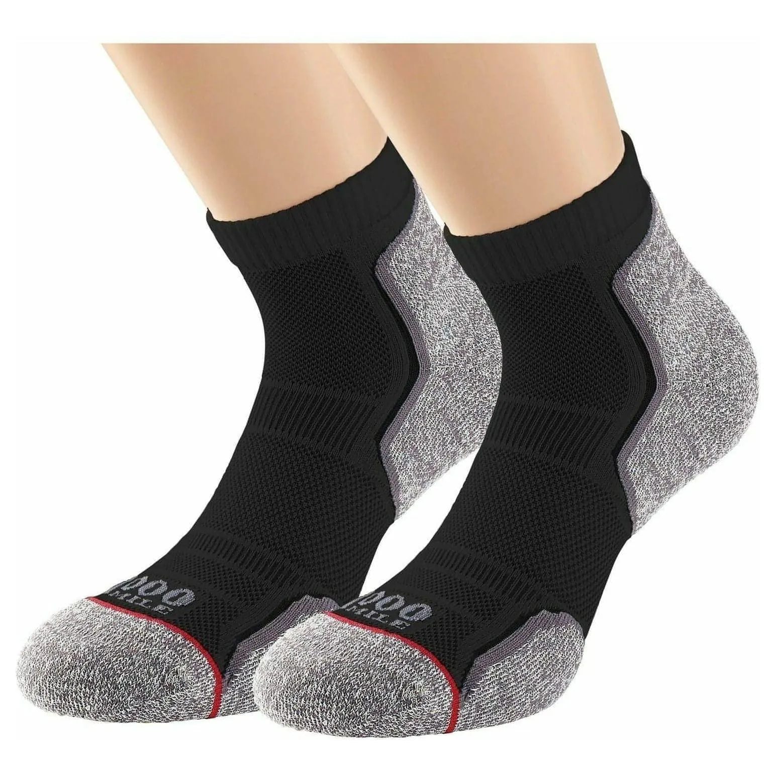 1000 Mile Repreve Single Layer Twin Pack Womens Running Socks - Black