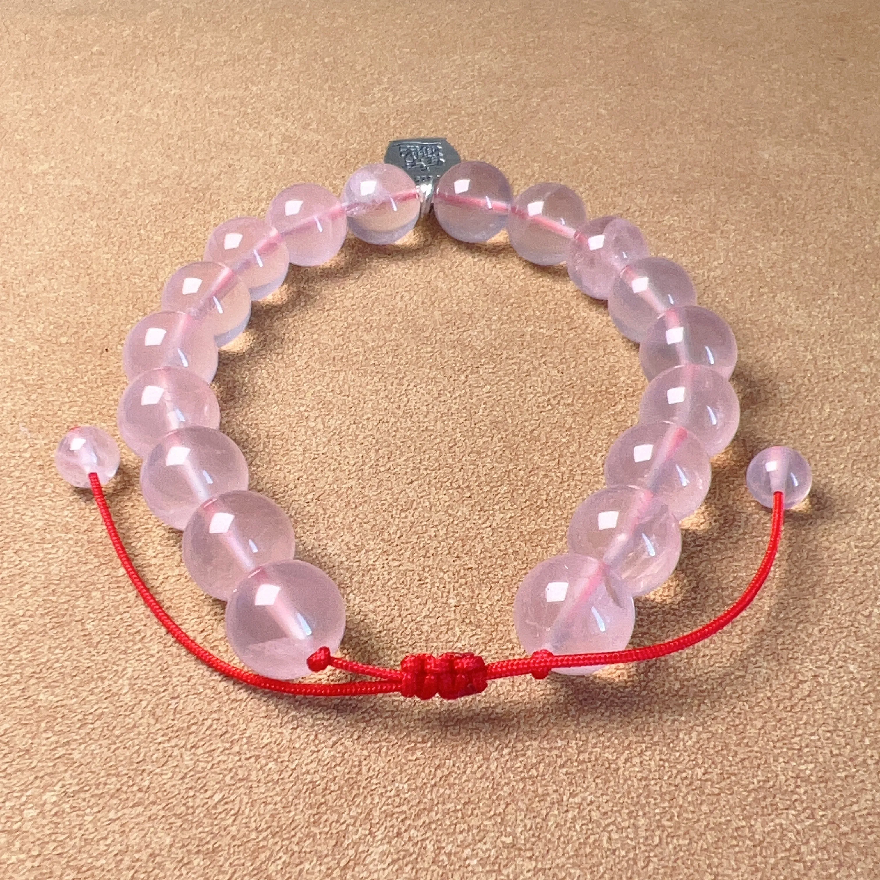 10mm Rose Quartz Braided Bracelet Handmade with 925 Sterling Silver Maneki Neko Pendant 福, 招财进宝 | BLESSING & ATTRACTION OF WEALTH