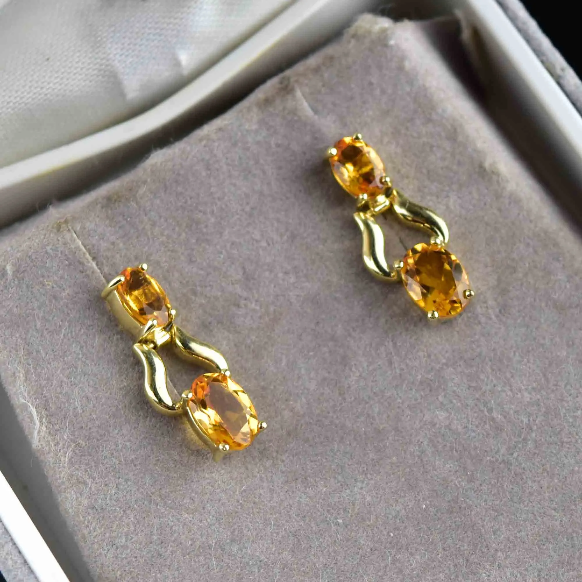 14K Gold Door Knocker Style Citrine Drop Earrings