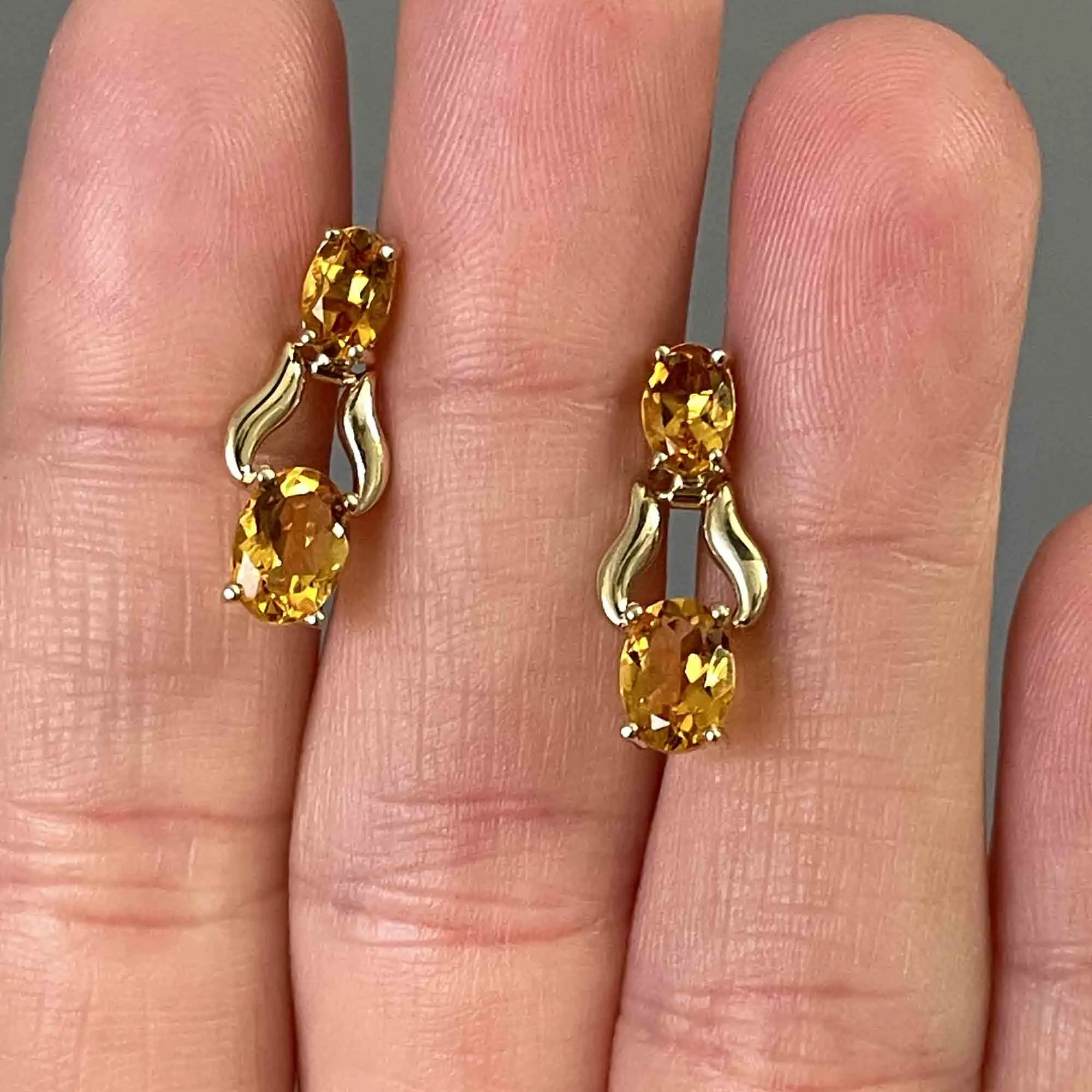 14K Gold Door Knocker Style Citrine Drop Earrings