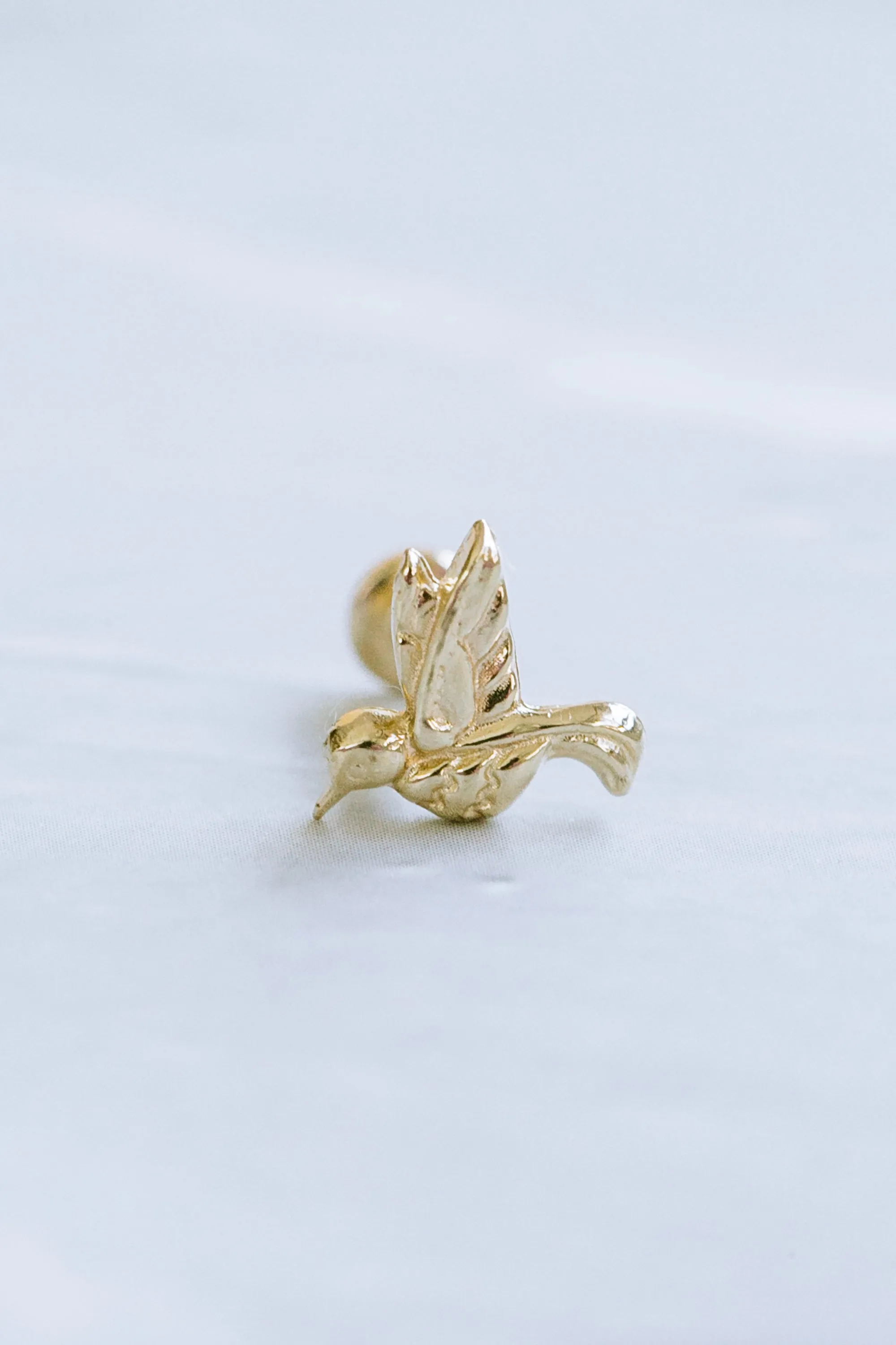 14K Solid Gold Cartilage Minimalist Cute Lucky Humming Bird Internally Internal Threaded Earring Labret