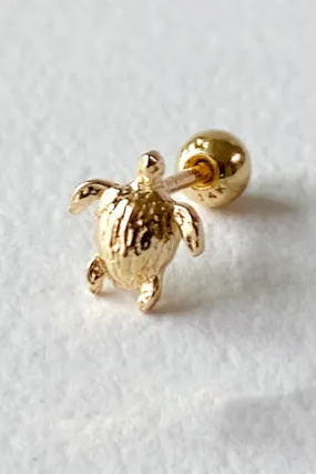 14K Solid Gold Lucky Turtle Tragus Cartilage Helix Conch Earring Barbell Piercing Stud