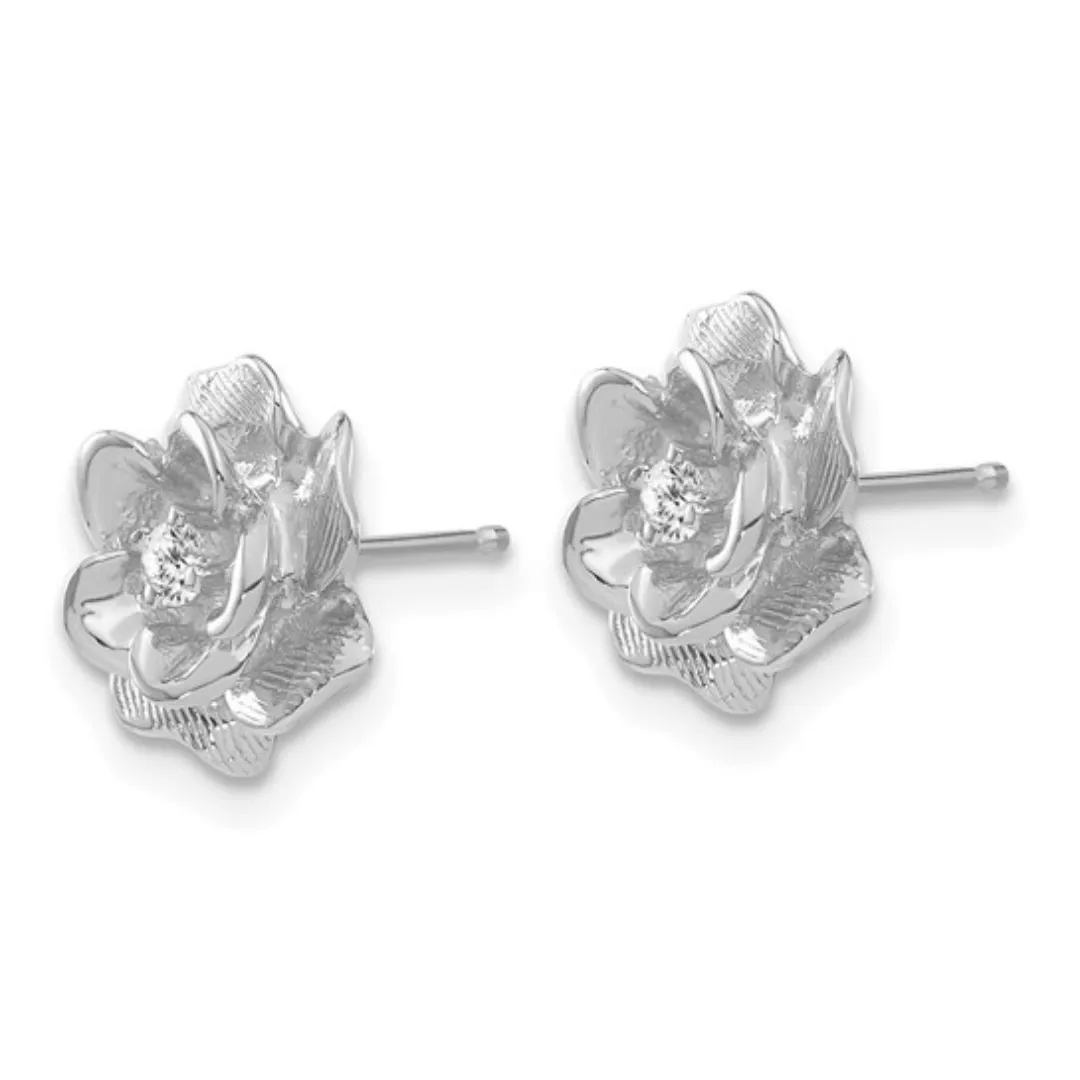 14K White Gold Lab Diamond Rose Stud Earrings