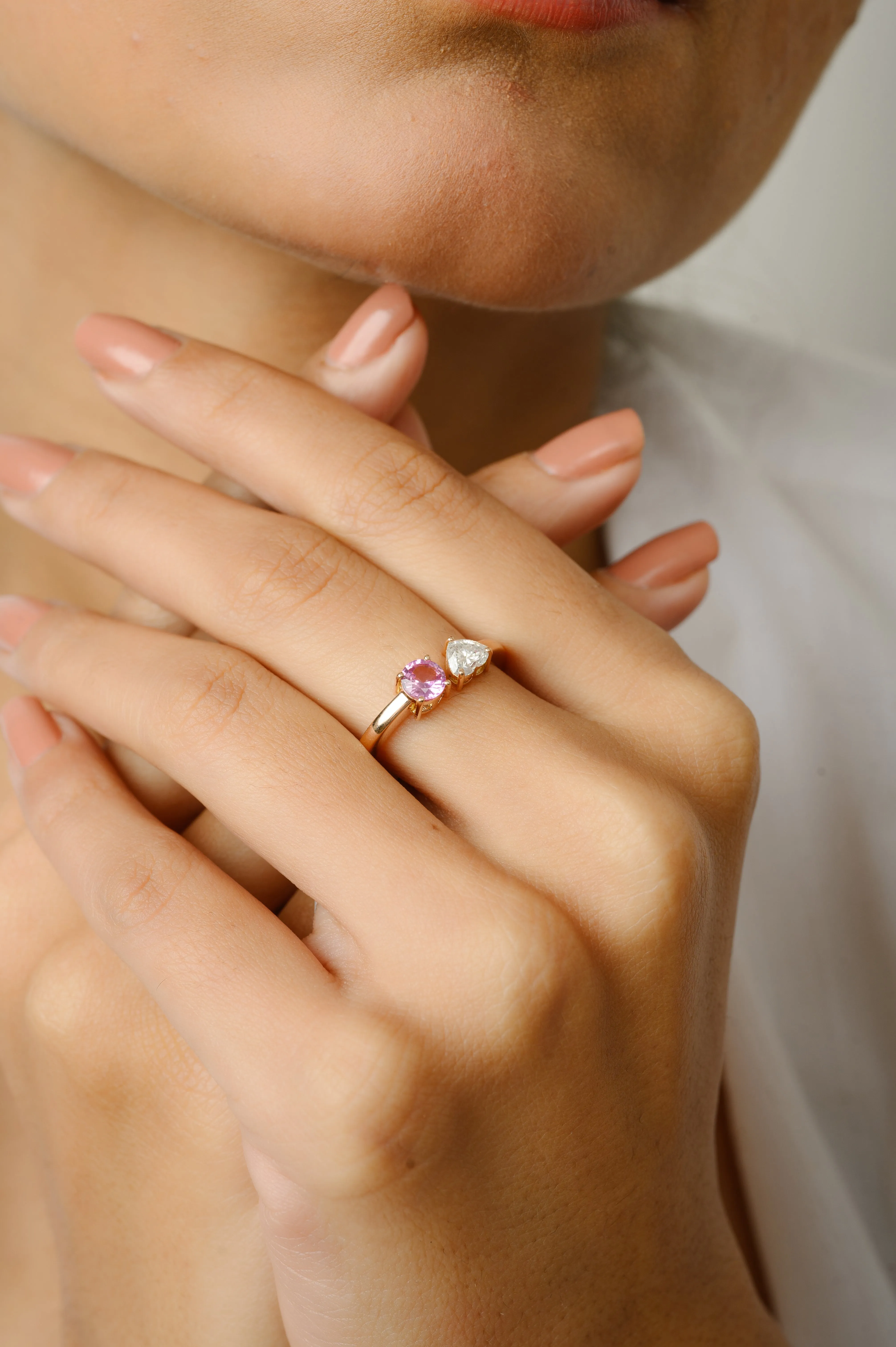 18K Rose Gold Pink Sapphire & Diamond Open Design Ring