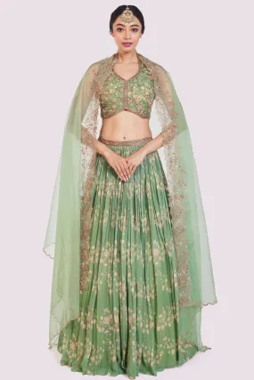 30Z360-RO Sea Green Printed Embellished Georgette Lehenga