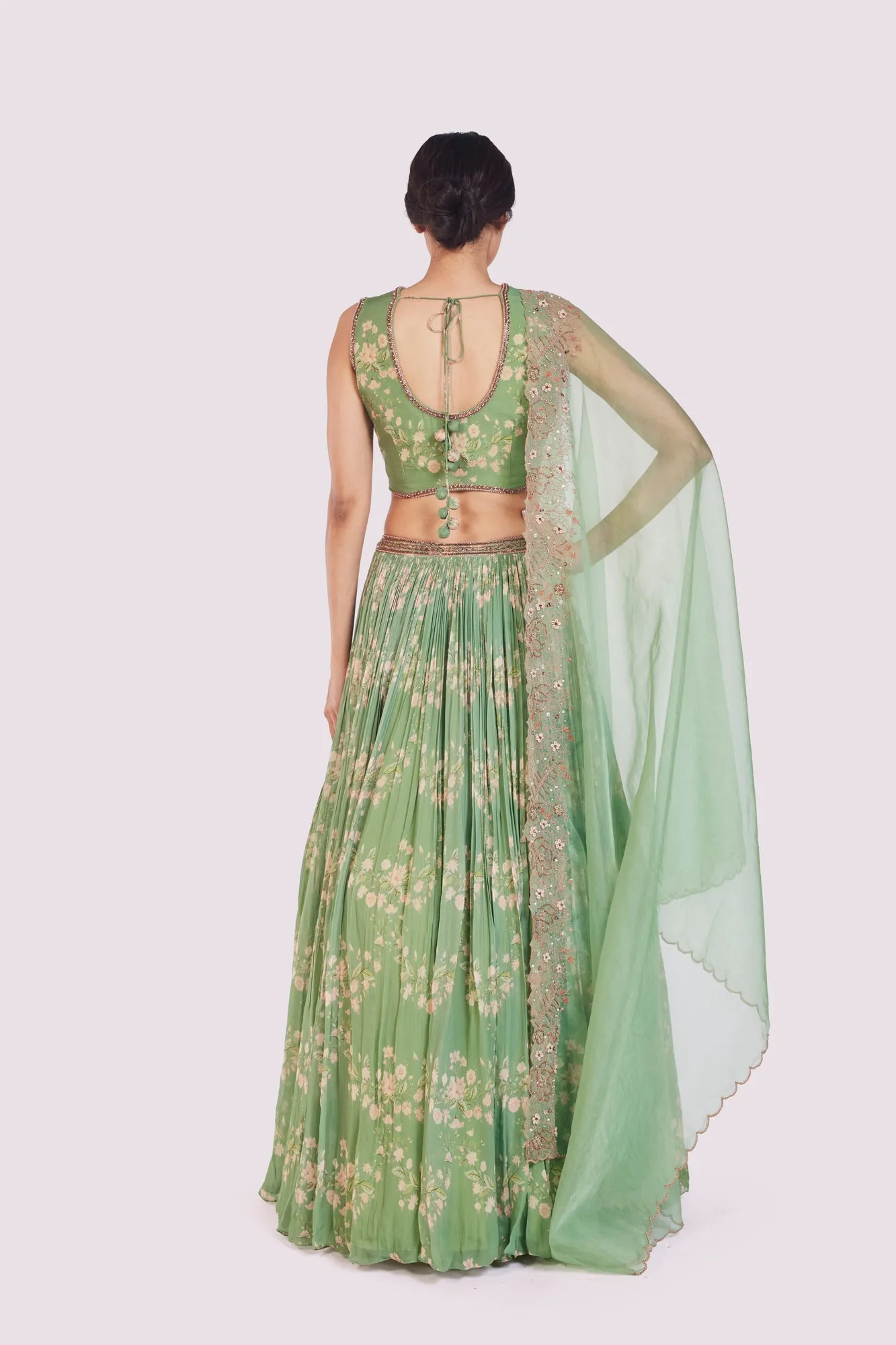 30Z360-RO Sea Green Printed Embellished Georgette Lehenga