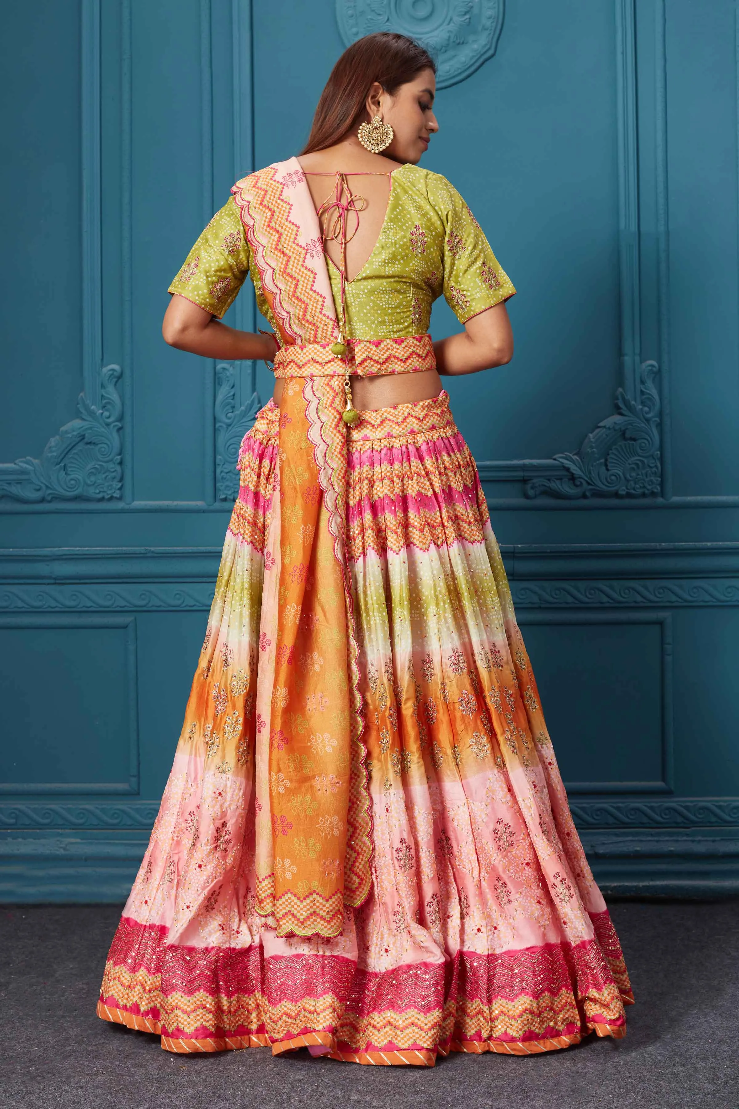 310028 Multicolor Embroidered Lehenga with Dupatta