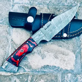 8.5” Lucky Luciano - Red & Black Wood - Damascus - Horizontal & Vertical Carry - LL05