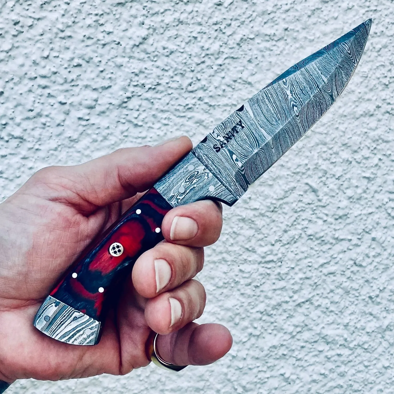 8.5” Lucky Luciano - Red & Black Wood - Damascus - Horizontal & Vertical Carry - LL05