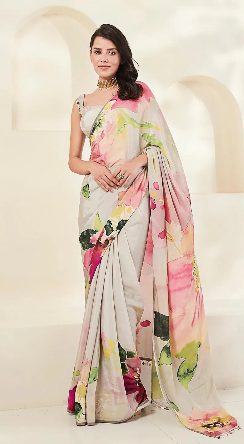 90Z270C-RO Floral Crepe Saree