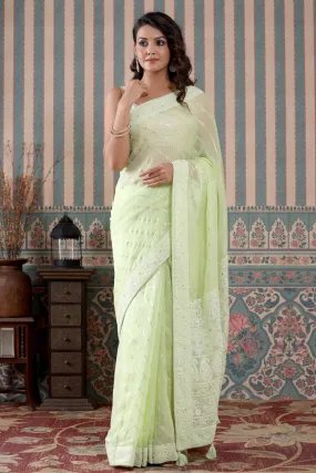 90Z470-NRO Mint Green Embroidered Georgette Saree