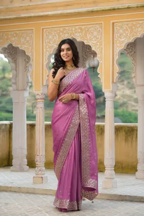 90Z742-RO Mauve Tussar Georgette Saree with Embroidered Border