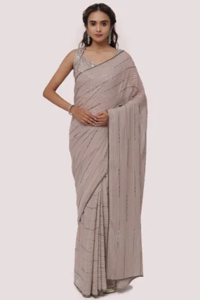 90Z995-RO Grey Embroidered Chikan Saree with Raw Silk Blouse