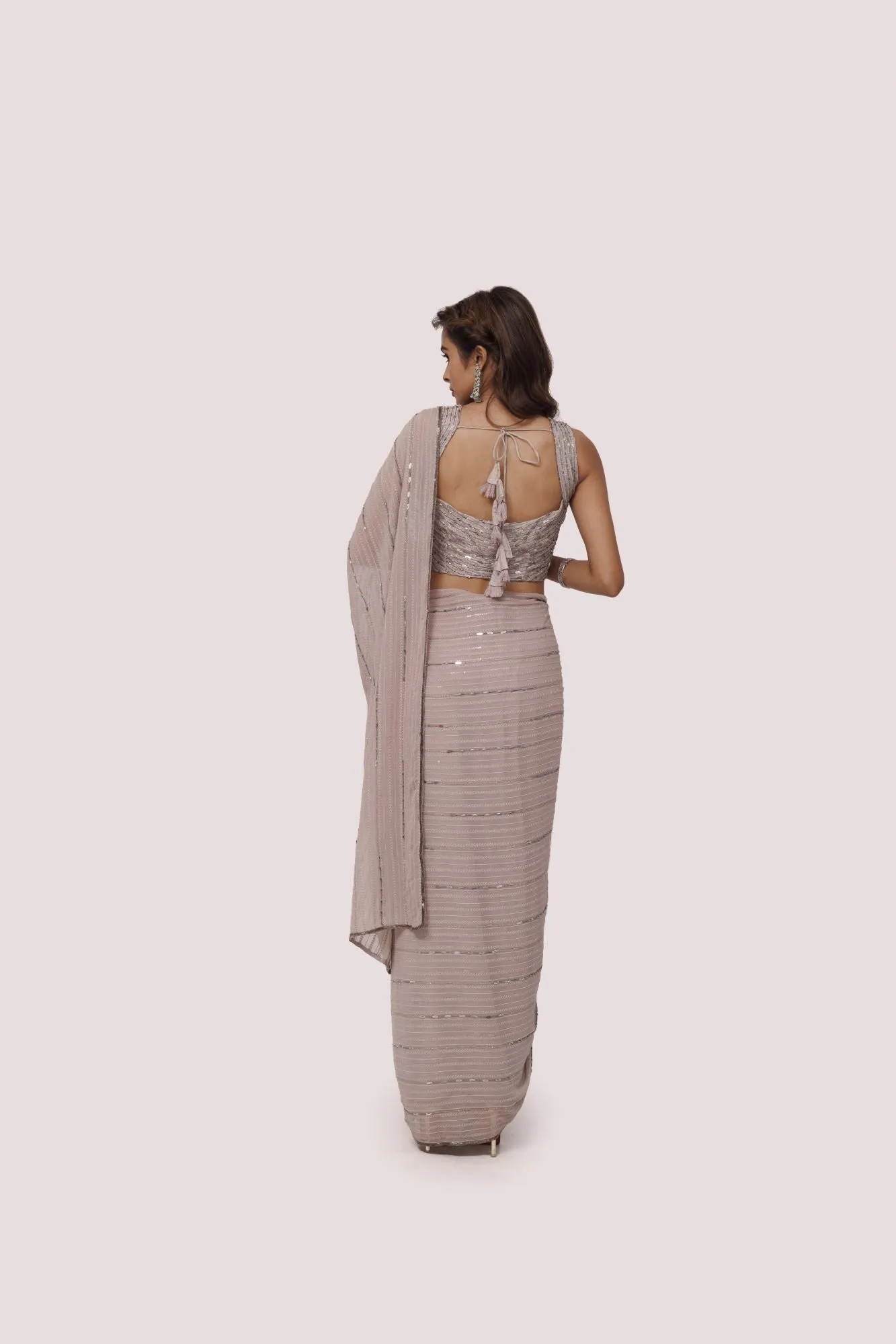 90Z995-RO Grey Embroidered Chikan Saree with Raw Silk Blouse