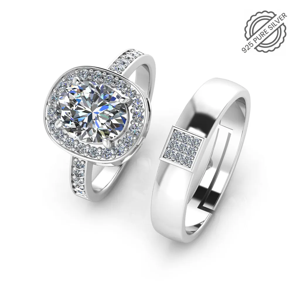 925 Pure Starling Silver  Solitaire Queens Free-Size and Classy Status Special Couple's Ring