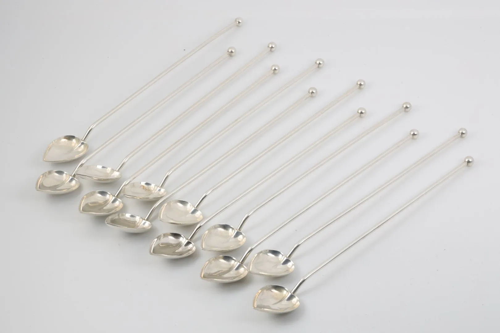 925 Silver Heart Shaped Iced Tea Spoons Set of 12 (149.11g.)