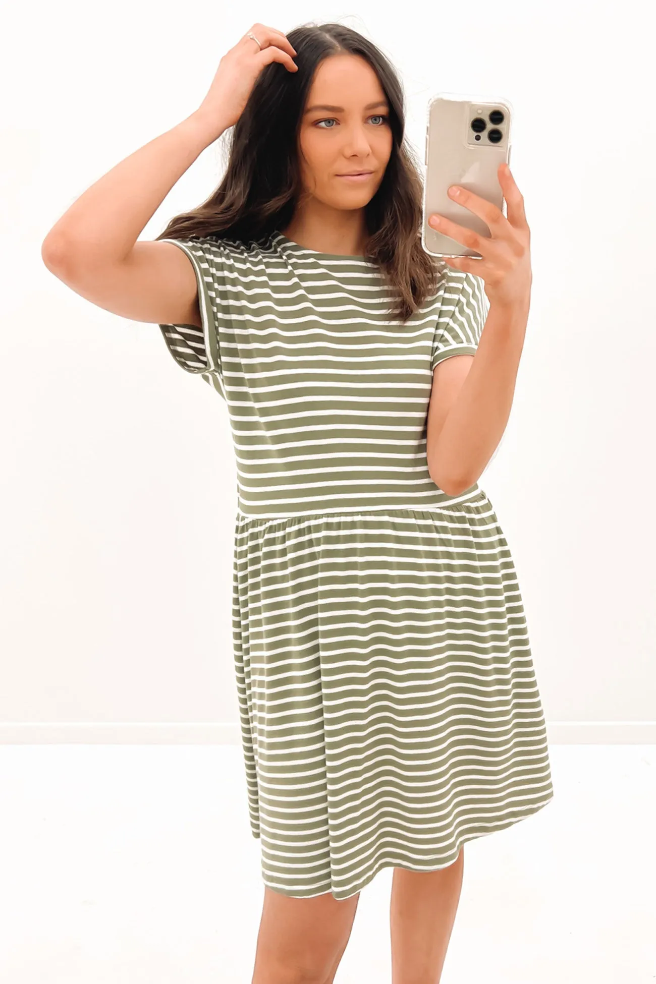 Abi Stripe Mini Dress Khaki