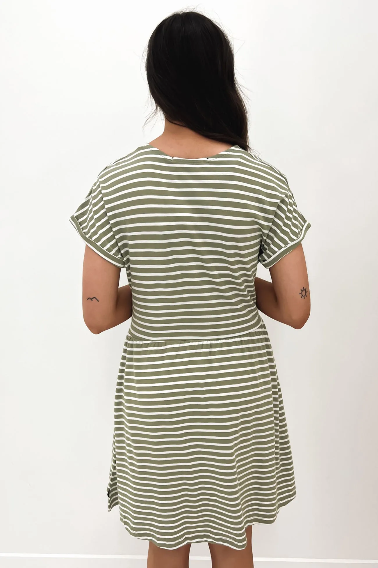 Abi Stripe Mini Dress Khaki