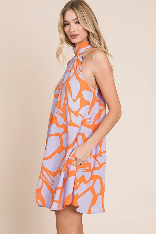 Abstract Print Halter Sundress