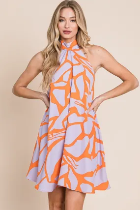 Abstract Print Halter Sundress