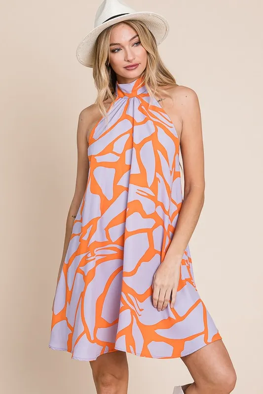 Abstract Print Halter Sundress