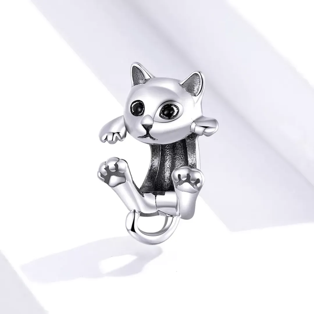 Adorable Cuddly Kitten Cat Charm 925 Sterling Silver