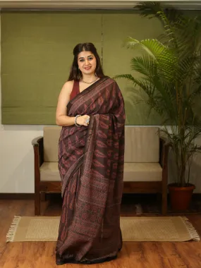 Ajrakh Maheshwari Silk Natural Dyed Saree