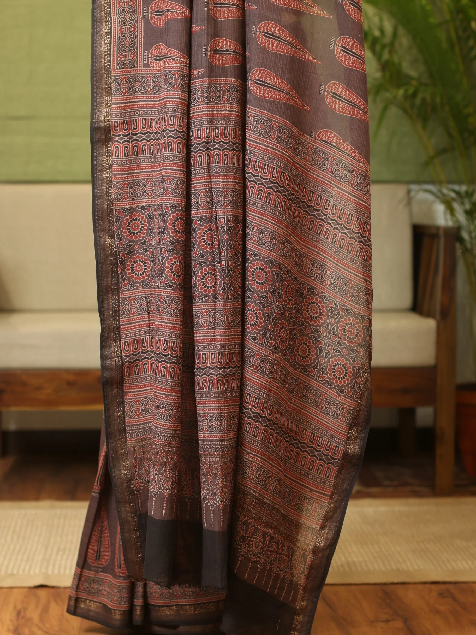 Ajrakh Maheshwari Silk Natural Dyed Saree