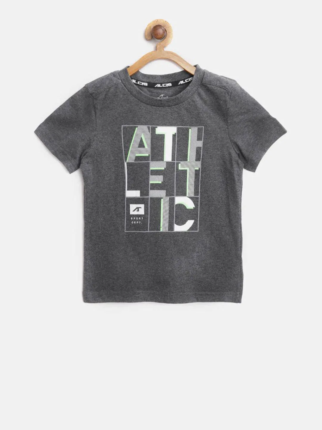 Alcis Boys Charcoal Grey Printed Round Neck Training T-shirt