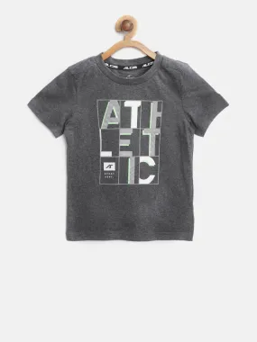 Alcis Boys Charcoal Grey Printed Round Neck Training T-shirt