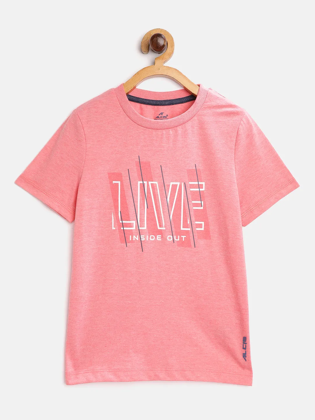 Alcis Boys Coral Pink Printed Round Neck T-shirt