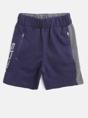 Alcis Boys Navy Blue Solid Slim Fit Sports Shorts