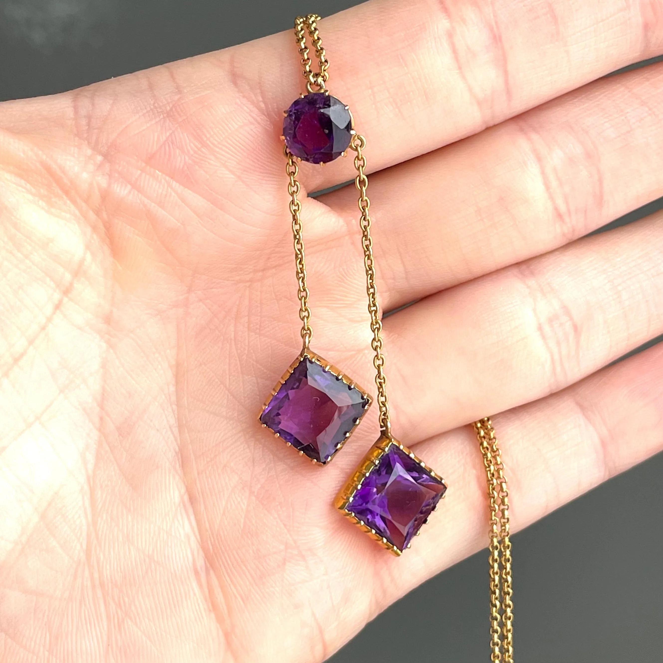 Antique 14K Gold Amethyst Negligee Necklace