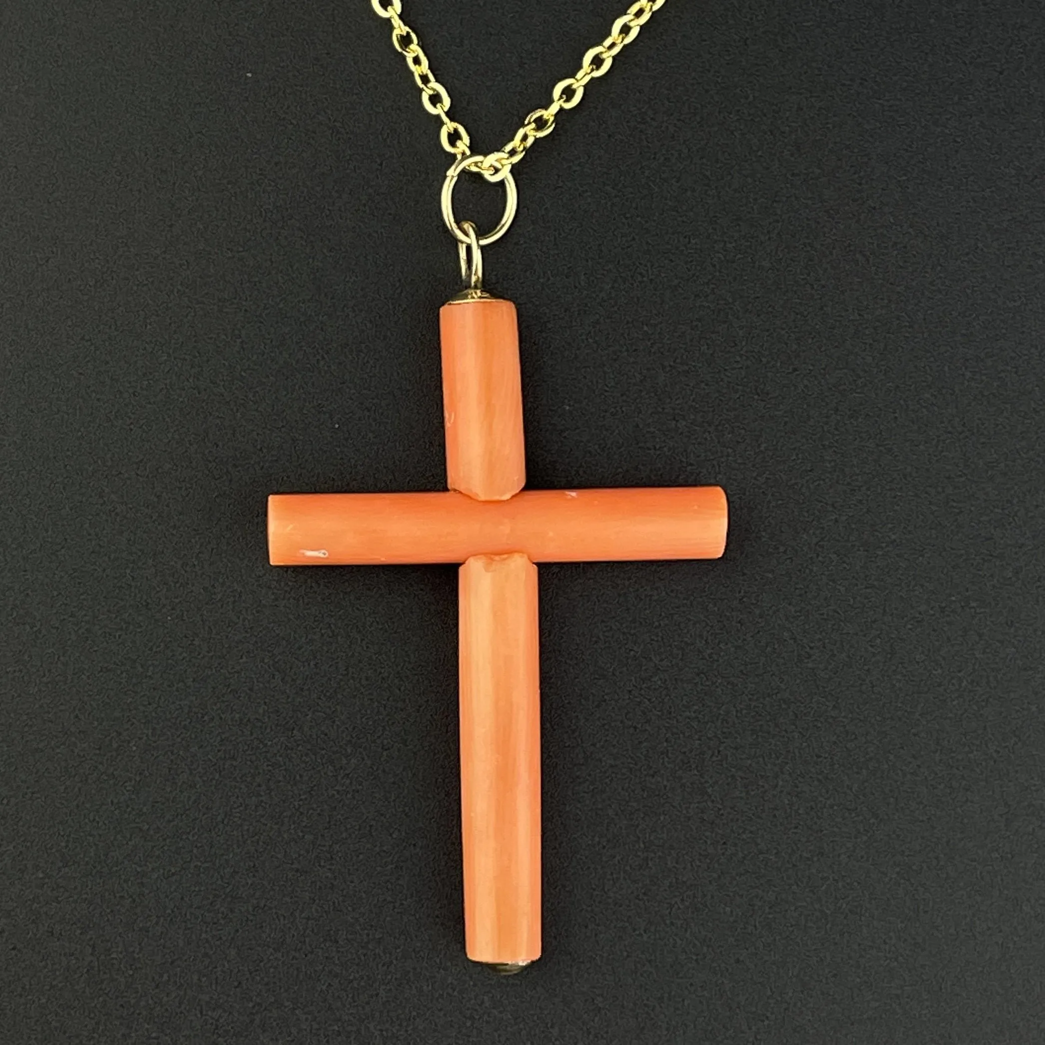 Antique 18K Gold Mediterranean Coral Cross Pendant