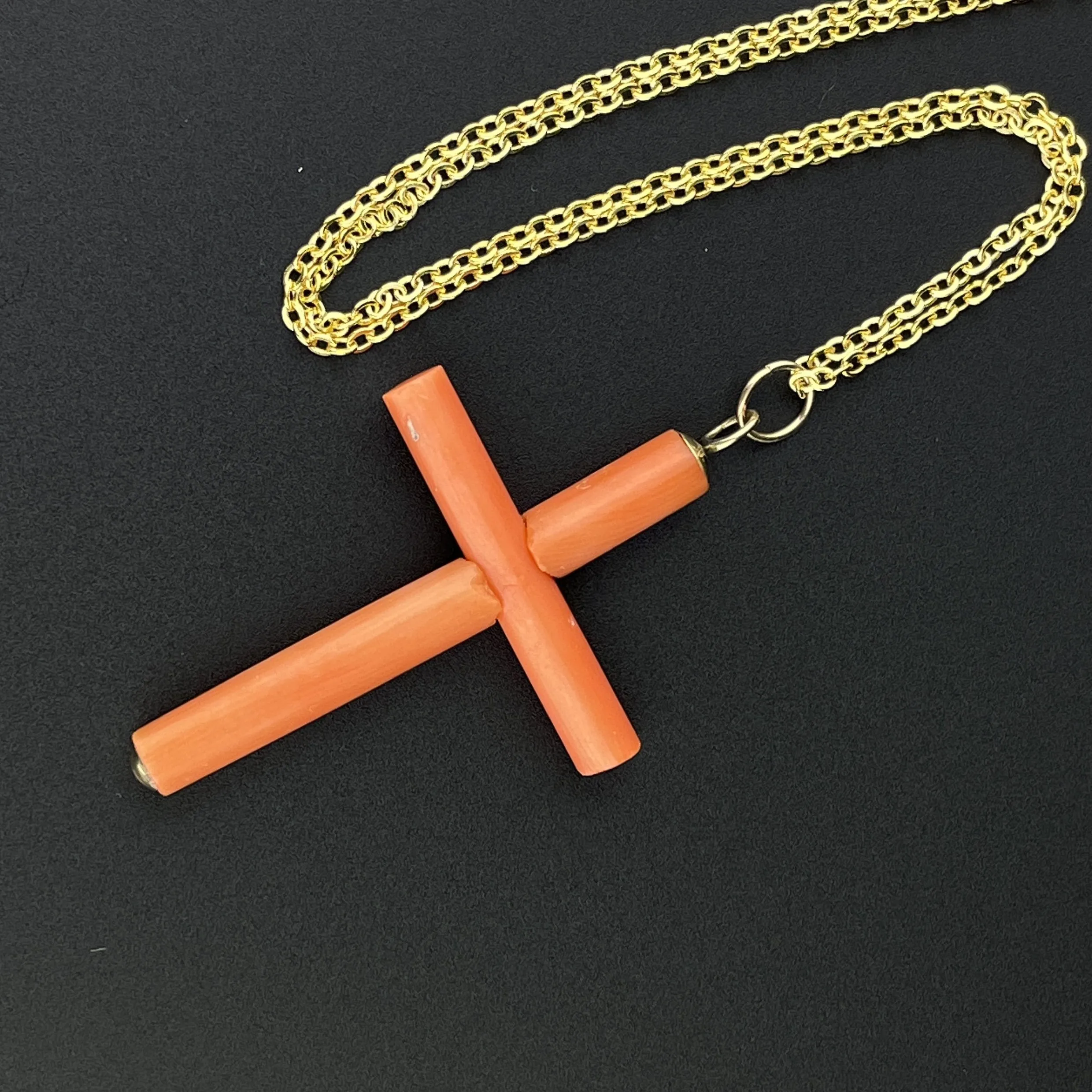 Antique 18K Gold Mediterranean Coral Cross Pendant