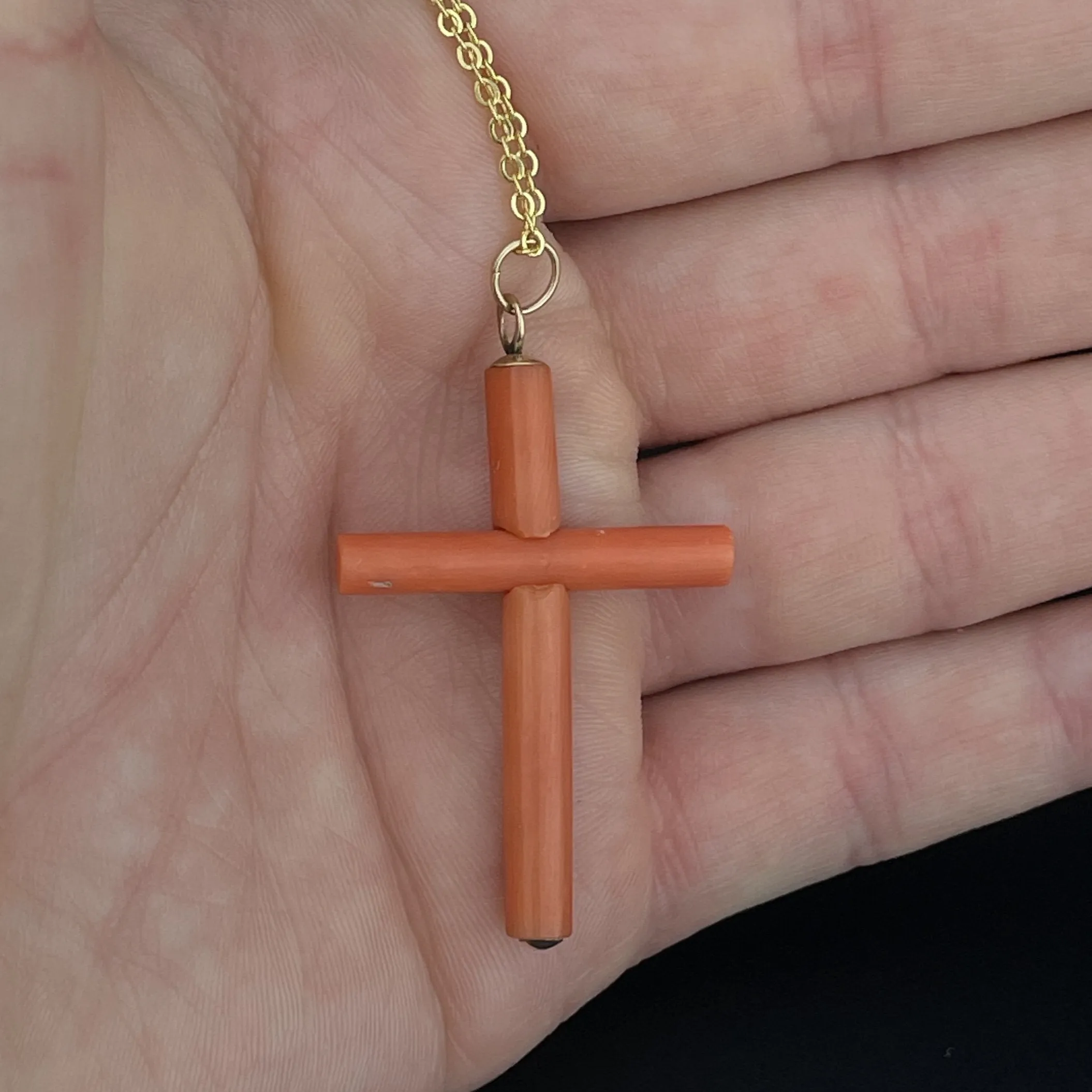 Antique 18K Gold Mediterranean Coral Cross Pendant