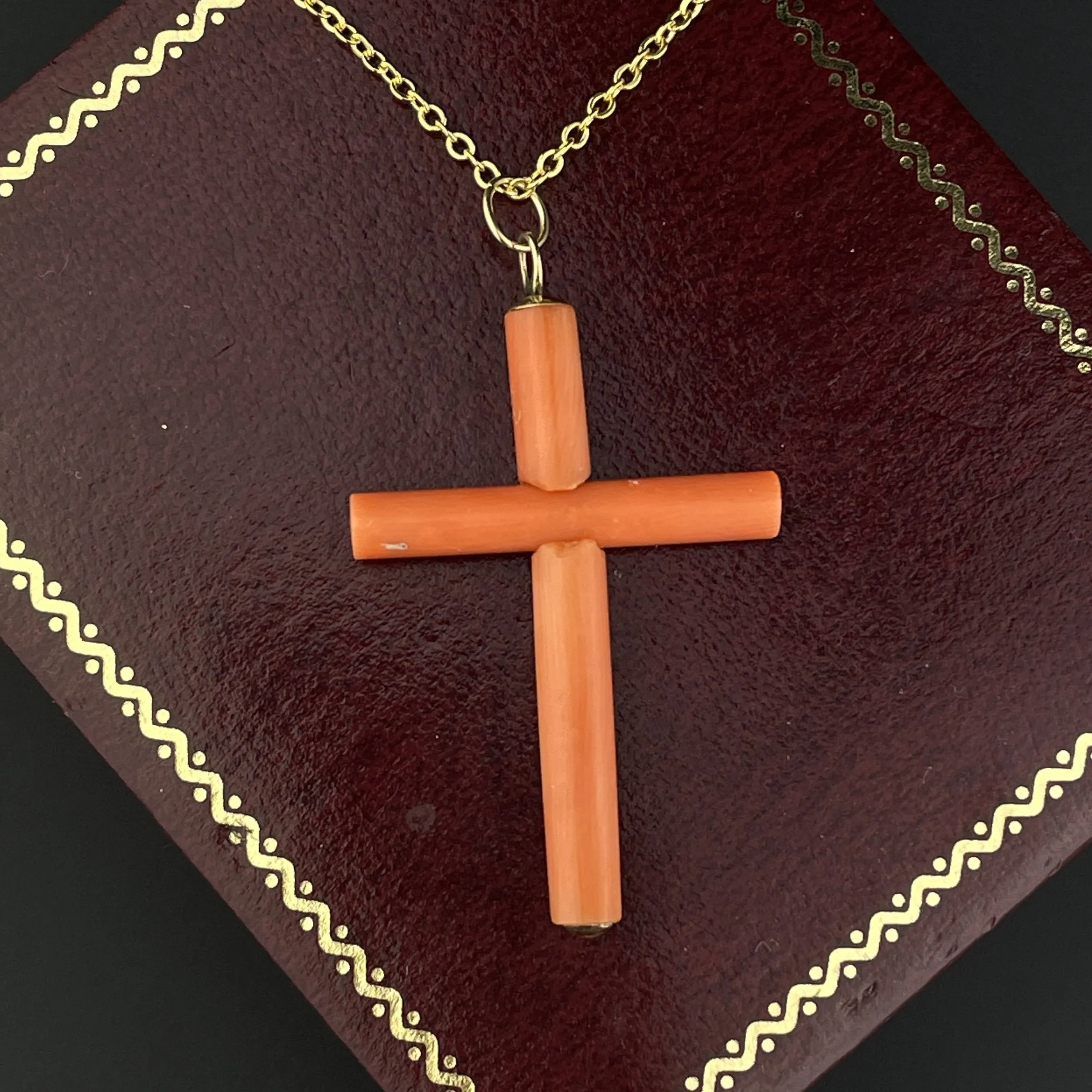 Antique 18K Gold Mediterranean Coral Cross Pendant