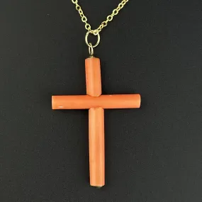 Antique 18K Gold Mediterranean Coral Cross Pendant