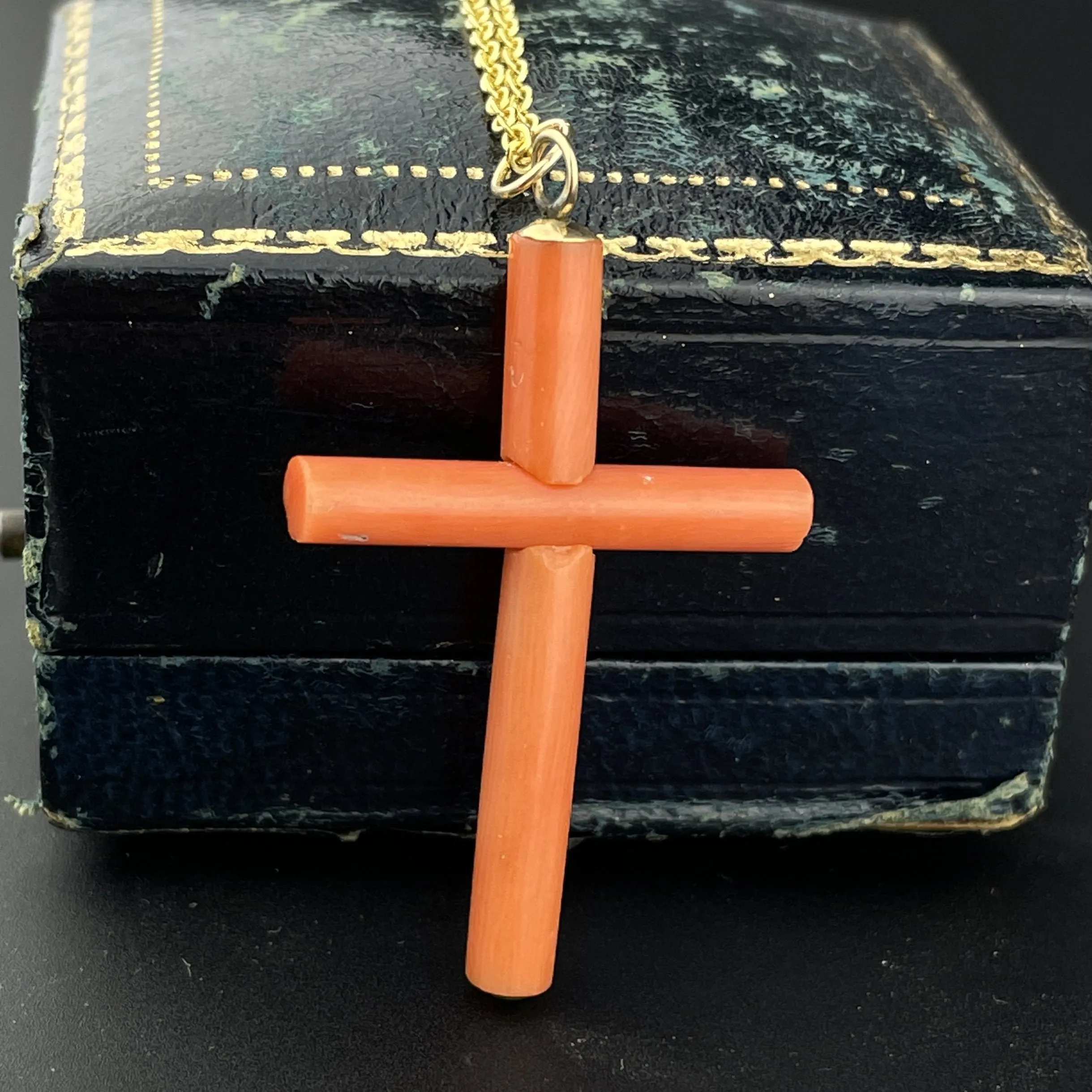 Antique 18K Gold Mediterranean Coral Cross Pendant