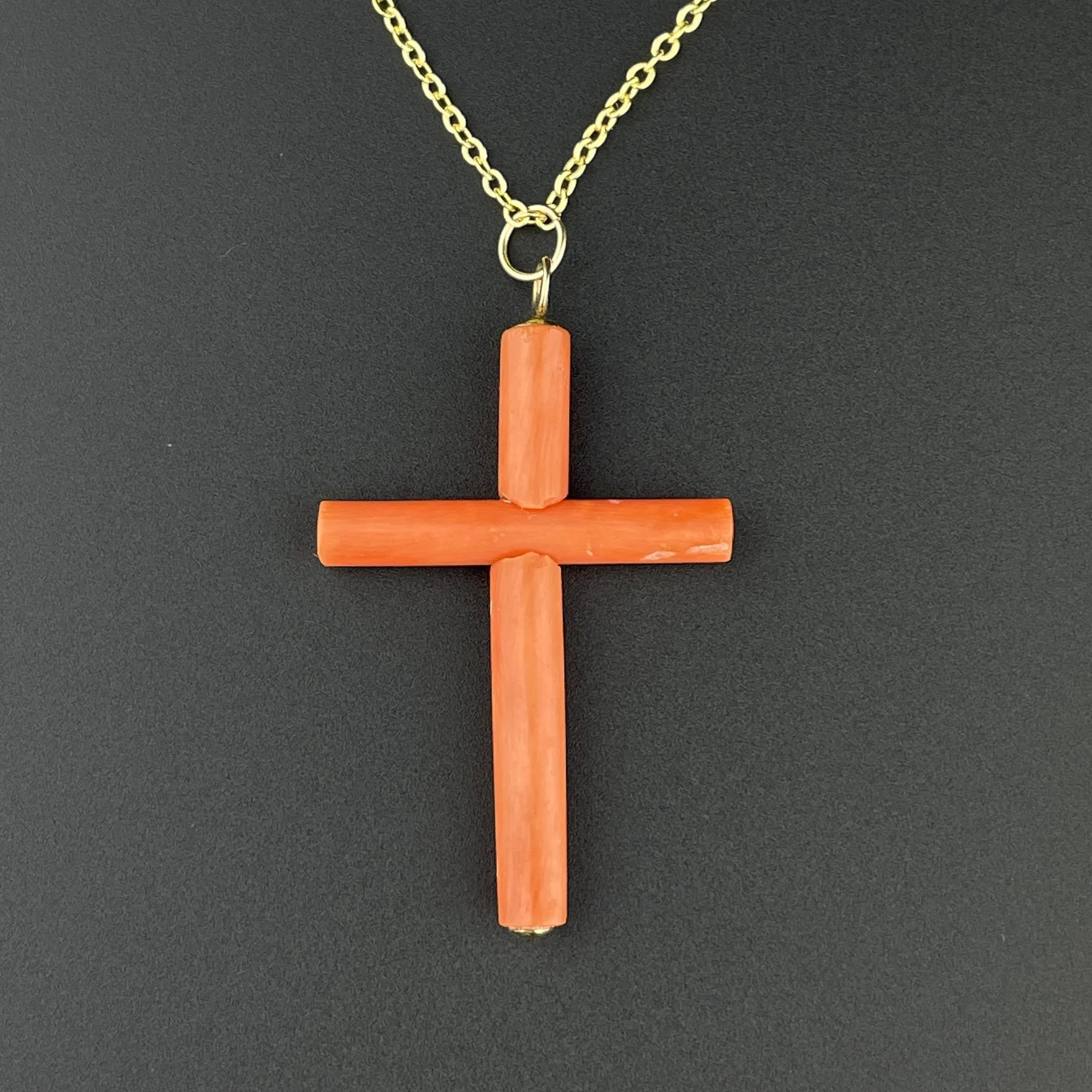 Antique 18K Gold Mediterranean Coral Cross Pendant