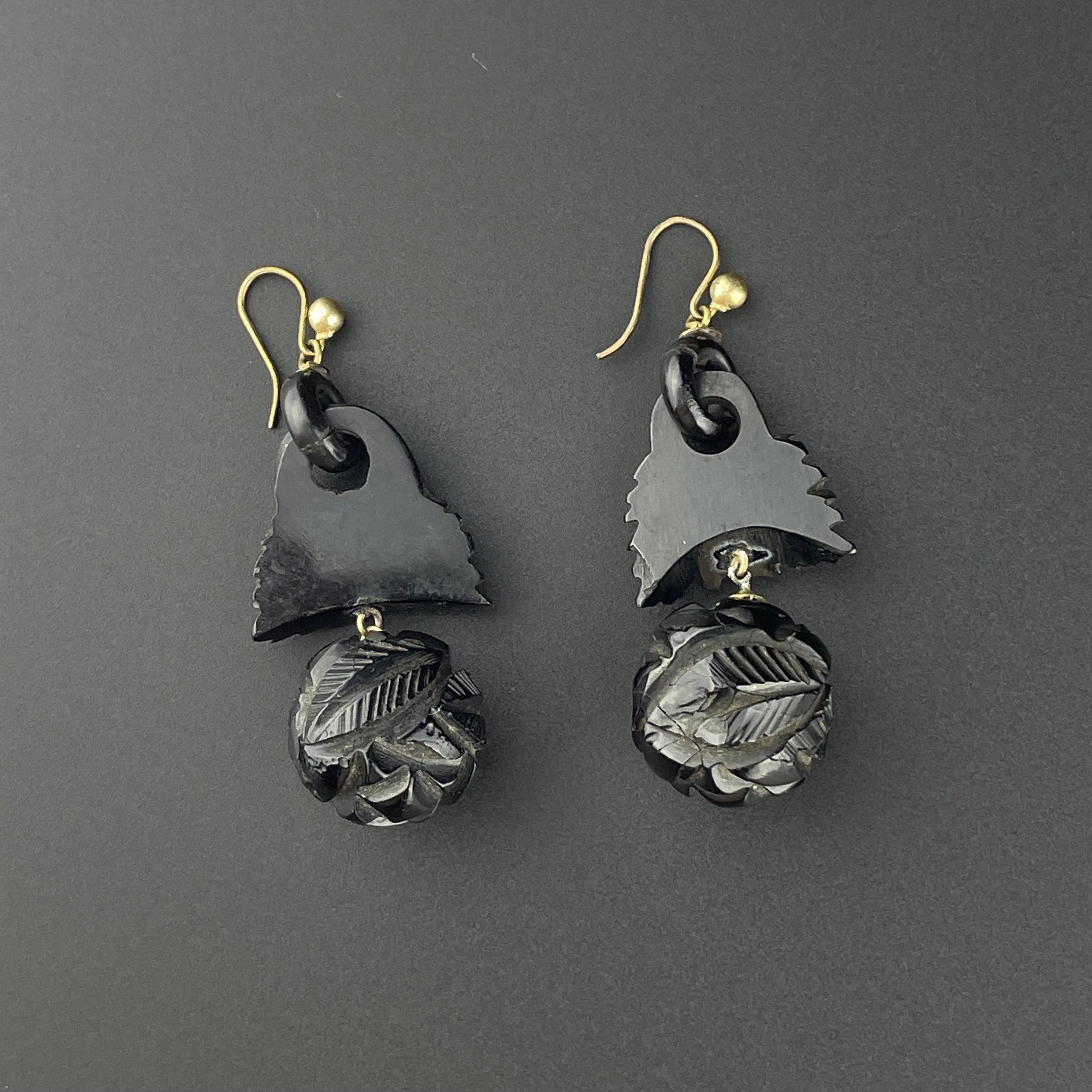 Antique Victorian Carved Whitby Jet Statement Earrings