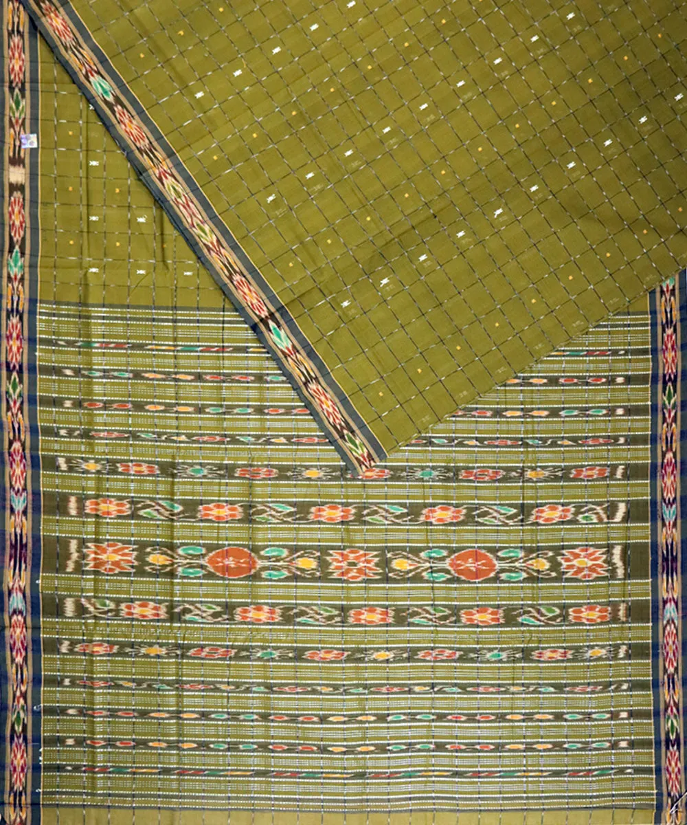 Army green Cotton Odisha Handloom Saree