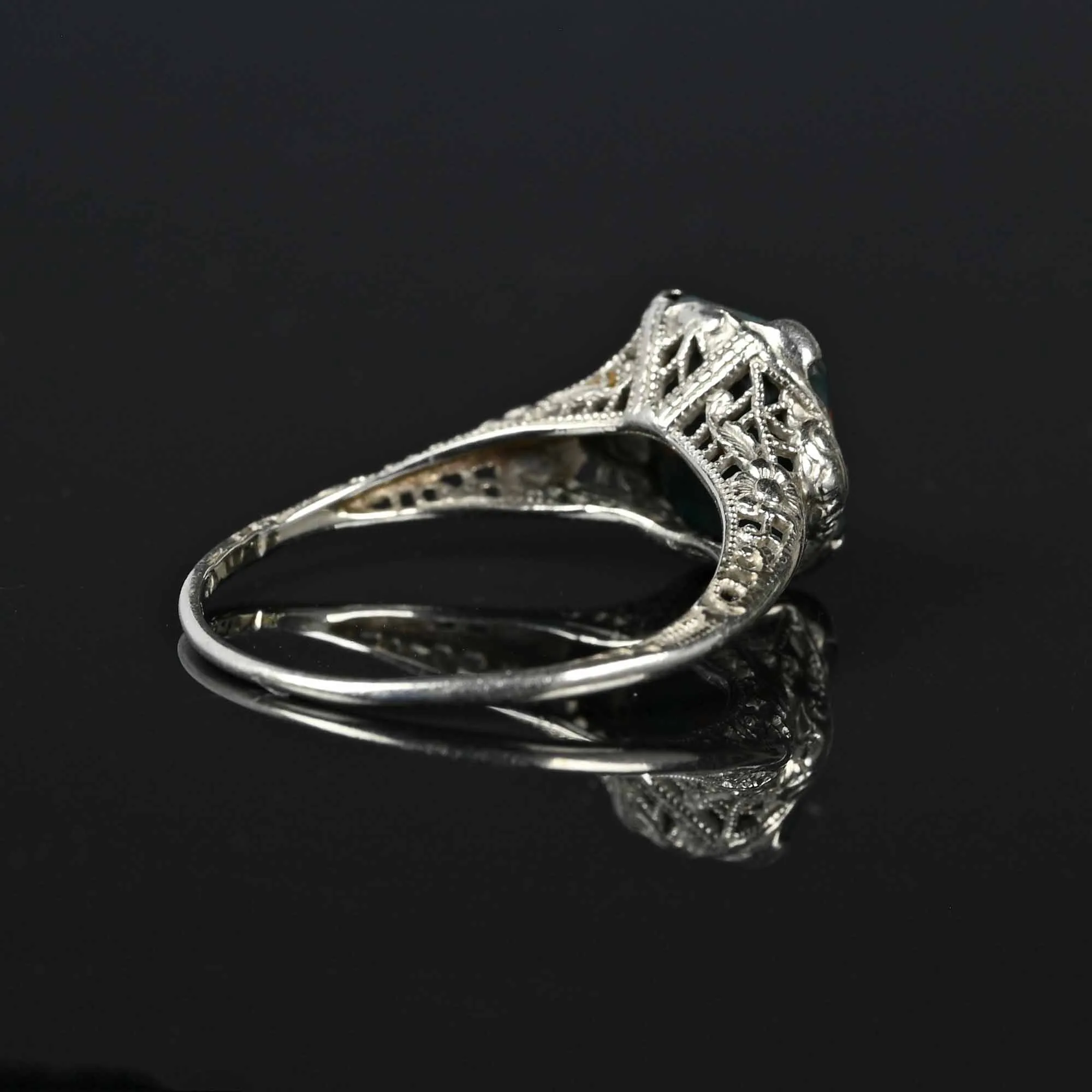 Art Deco 14K White Gold Filigree Bloodstone Ring