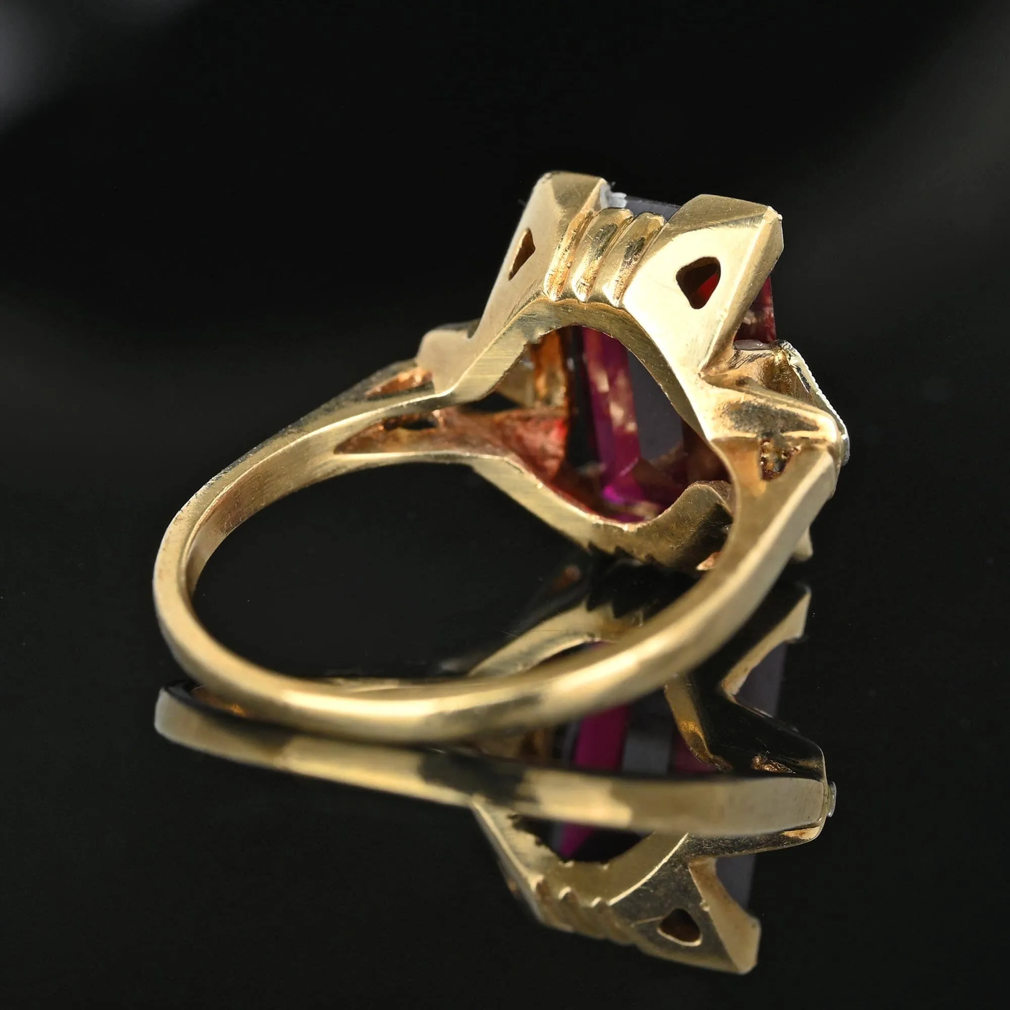 Art Deco Diamond Fancy Cut Ruby Ring in Gold