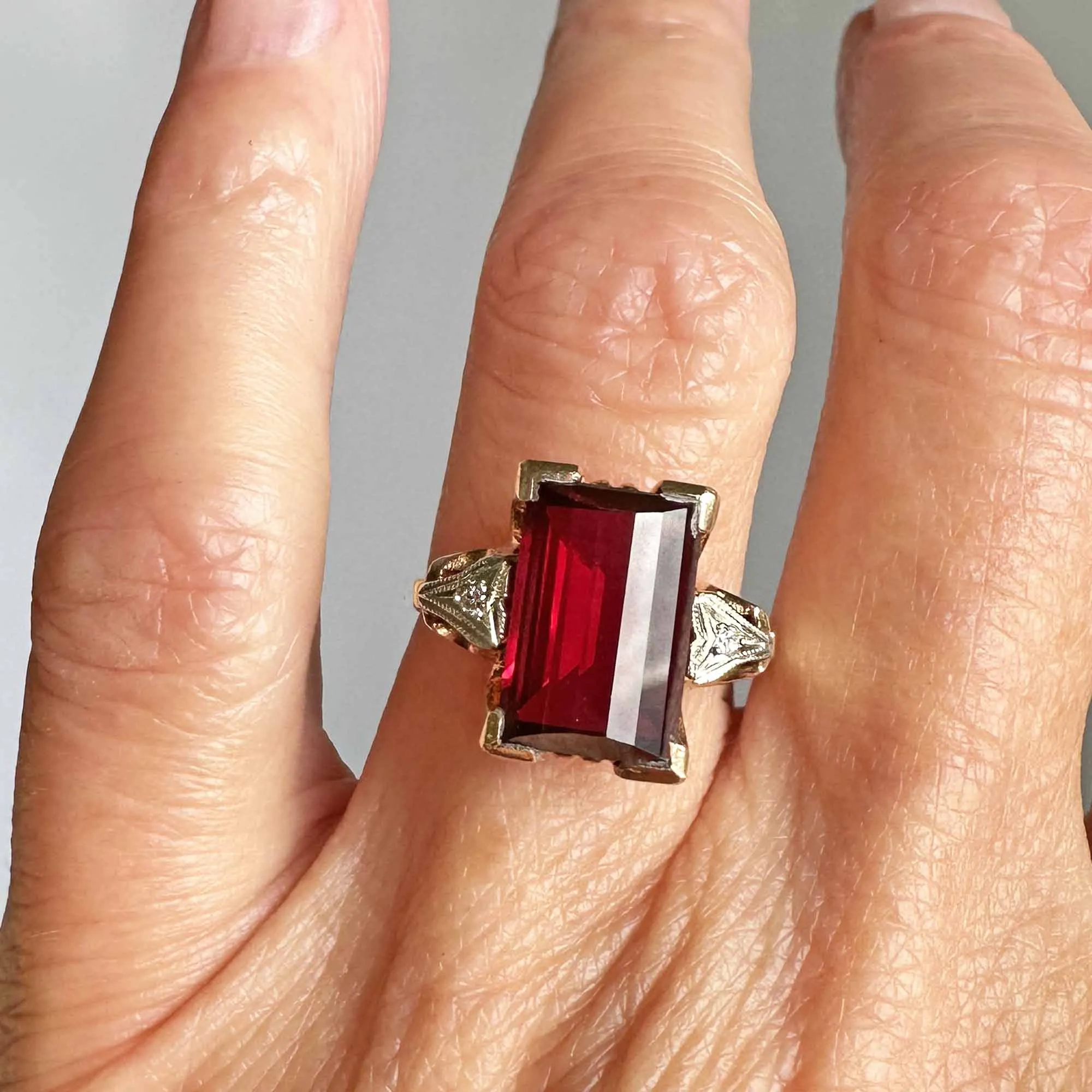 Art Deco Diamond Fancy Cut Ruby Ring in Gold