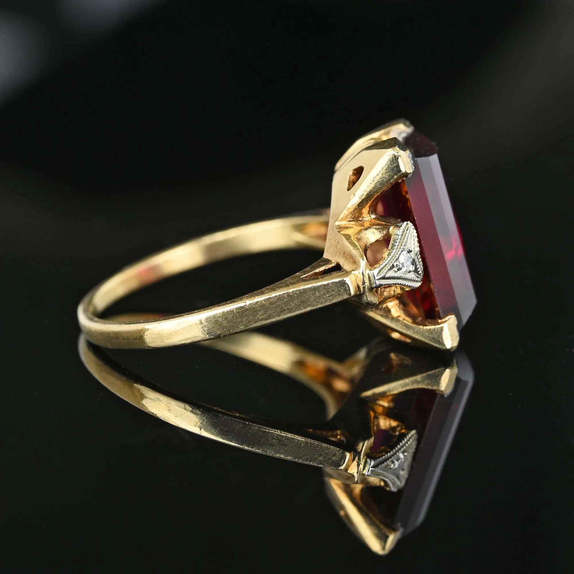 Art Deco Diamond Fancy Cut Ruby Ring in Gold