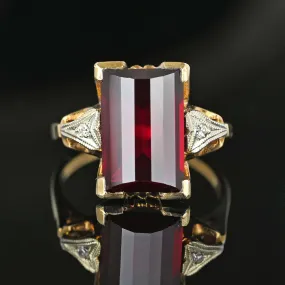 Art Deco Diamond Fancy Cut Ruby Ring in Gold