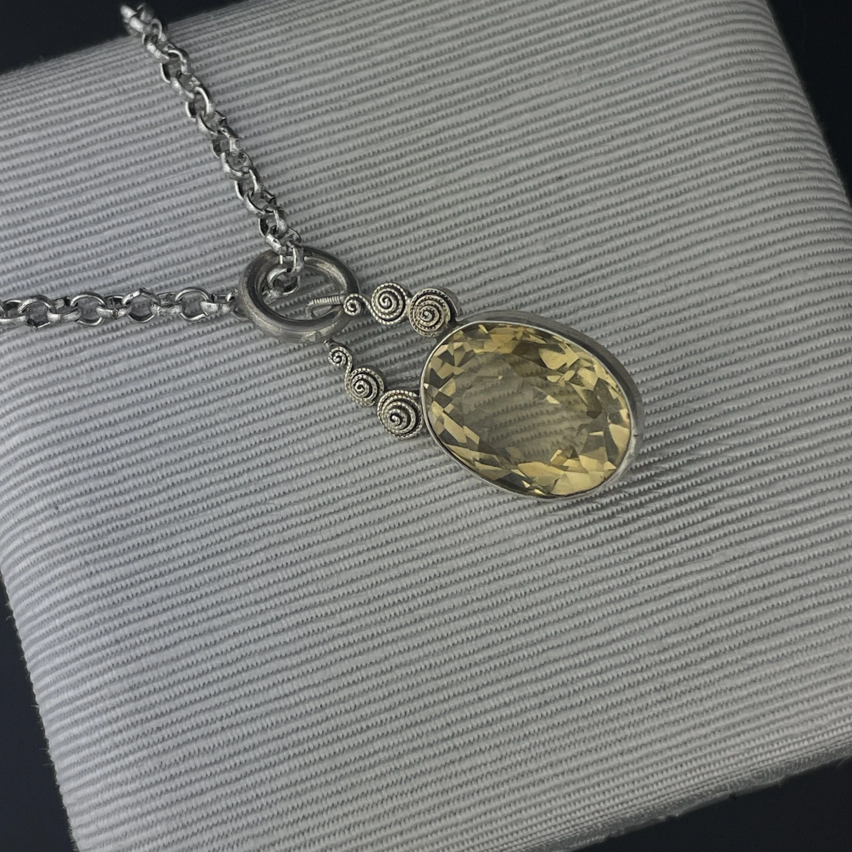 Art Deco Silver Citrine Pendant Necklace, 7.5 CTW