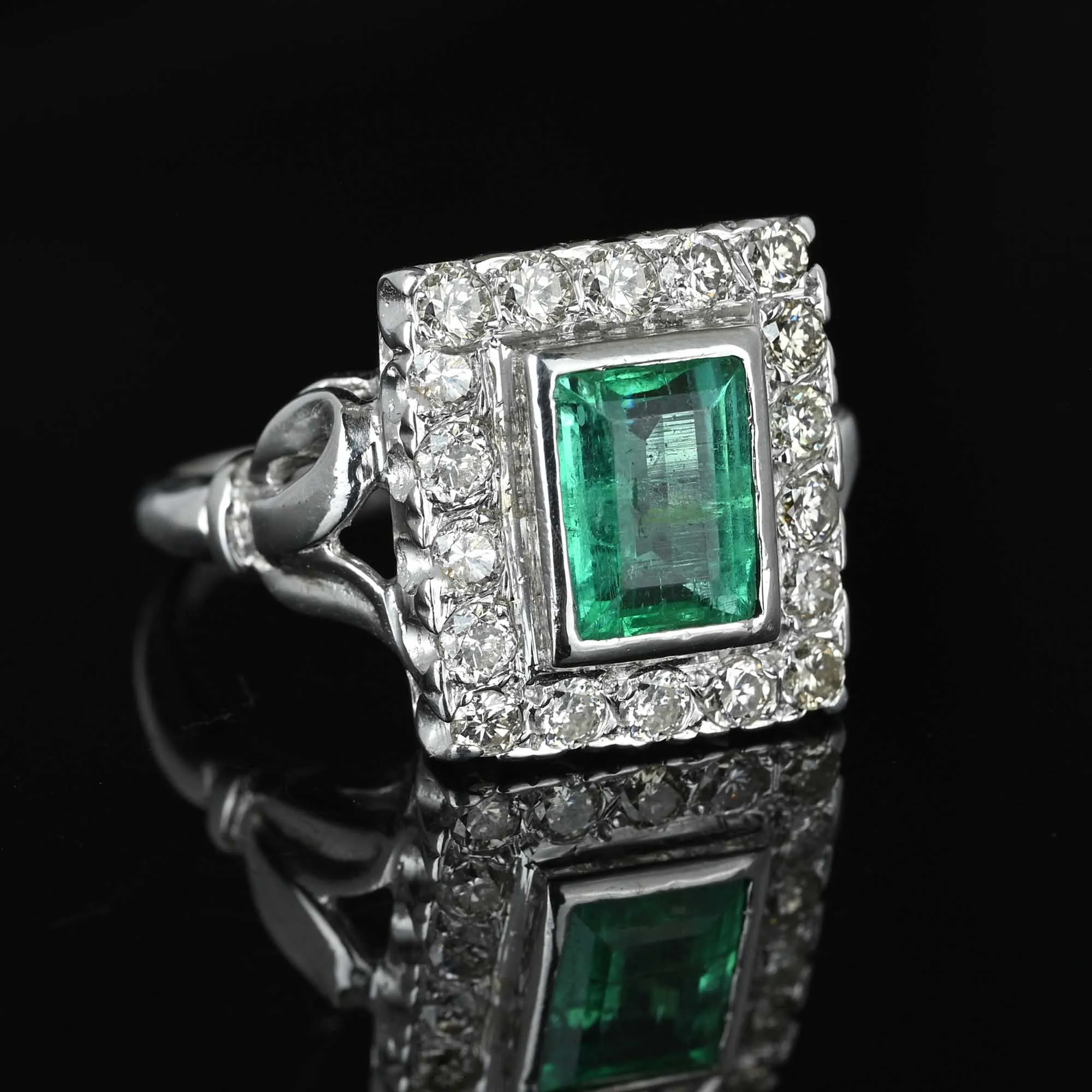 Art Deco Style 2 Carat Columbian Emerald and Diamond Ring