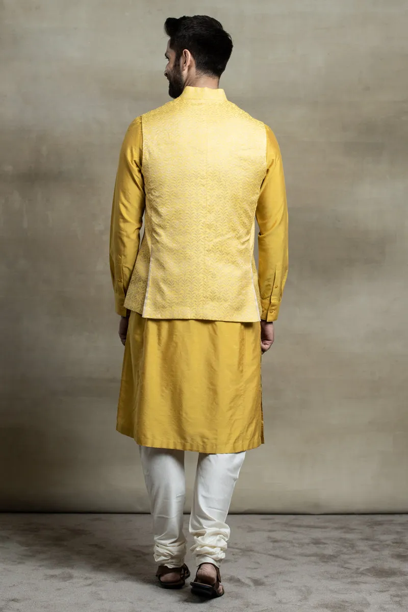 Asymmetric Jacquard Kurta Bundi Set